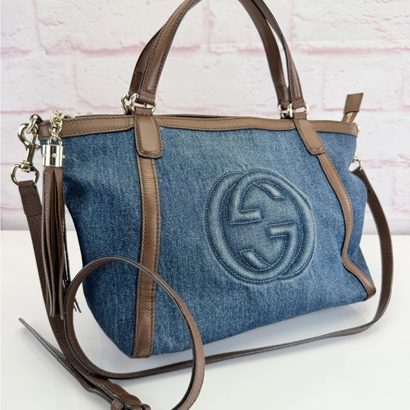 Gucci Handbags - Gucci Rare Denim Tassel SoHo 2 Way Tote Bag